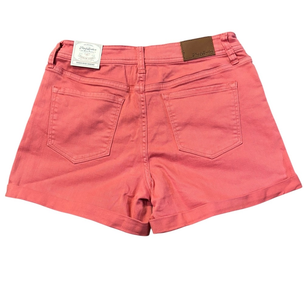 Flag &‎ Anthem Denim Shorts Cuffed Coral Pink Casual Everyday Size 6/28NWT - Picture 2 of 9